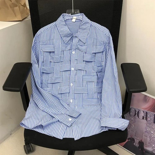 Mujeres Camisas Huecas Sólidas Solapa Manga Larga Cintura Suelta Moda Retazos... - Imagen 5 de 10