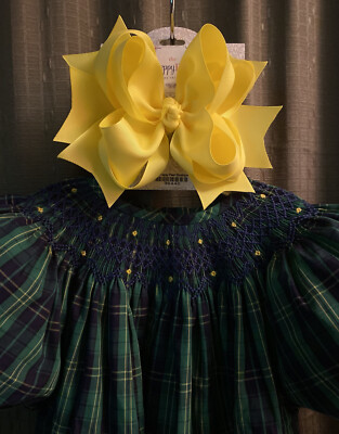 Girls NWT Lolly Wolly Doodle Smocked Dress Long Plaid Free Bow