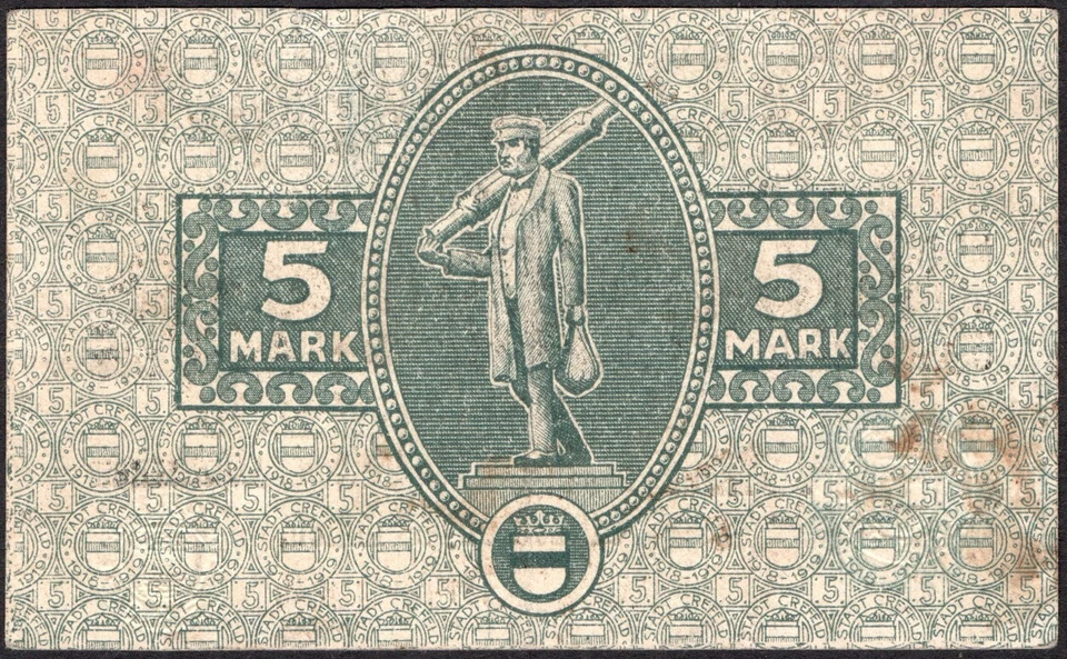 500000 Mark 1923 (Overprint 5 mark 1919)- CREFELD - Series: 327412 - F - #D68 - Image 2 of 3