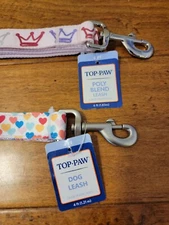 Lot 2 NWT Top Paw Poly Blend Dog Leash 6 Foot Long Crown & 4 Foot Long Hearts 