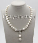 natural 17" 12mm string beaded round white freshwater pearl necklace c61