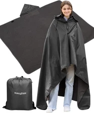 DUKUSEEK Outdoor Waterproof Stadium Blanket with Hood, 78 x 56, Black 