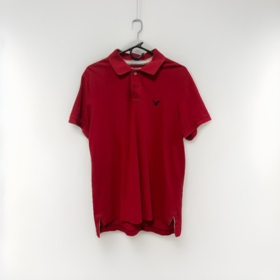 American Eagle Mens Shirt Medium Red Short Sleeve Polo Athletic Fit 100% Cotton