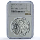 Mexico 5 pesos Acapulco KM-678 Ibero-American Ship PF 69 NGC silver coin 2003