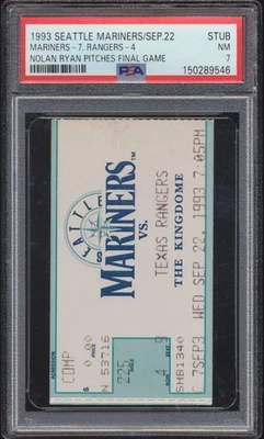 Seattle Mariners Sep 22, 1993 Ticket Stub Nolan Ryan Pitches Final Game PSA NM 7 - Image 1 of 2