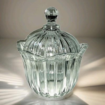 Crystal Candy Box Jar w Dome Lid ALEXANDRIA JAPAN Scallop Panel  7''