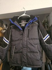 Kids Protection System Gray Puffer Jacket Size 10/12 Blue Accents Winter Coat