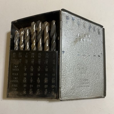 Vintage Precision Twist Drill Index Metal Case w/ Assorted Drill Bits USA