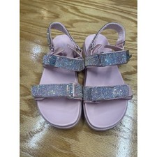 Steve Madden Mona Sandals Girl's 3 M Pink Hook Loop Rhinestones Slingback S1