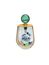 New Best Mom Ever 20 oz Goblet with Bottle Stopper Stemless Wine Glass