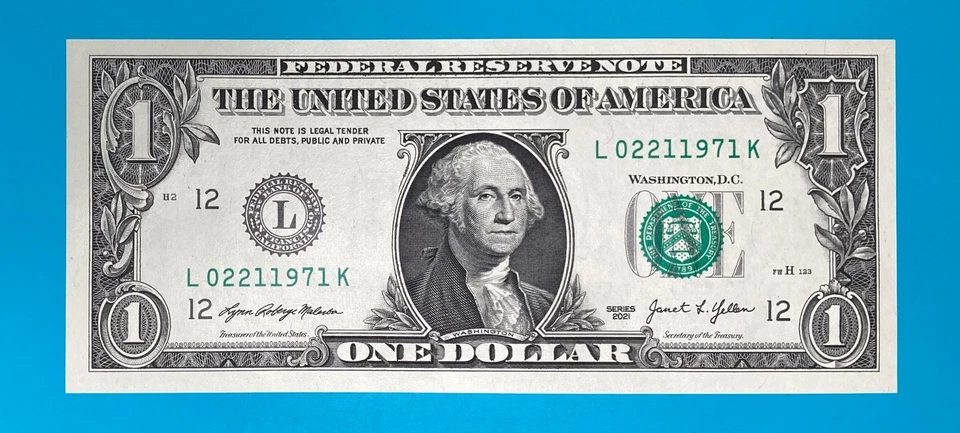 February 21, 1971 (L 02211971 K) BIRTHDAY ANNIVERSARY $1 One Dollar Bill *UNC* - Image 2 of 4