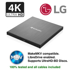 Verbatim 4K UHD External USB3.2 Drive, LG BU40N, MakeMKV LibreDrive (43888)