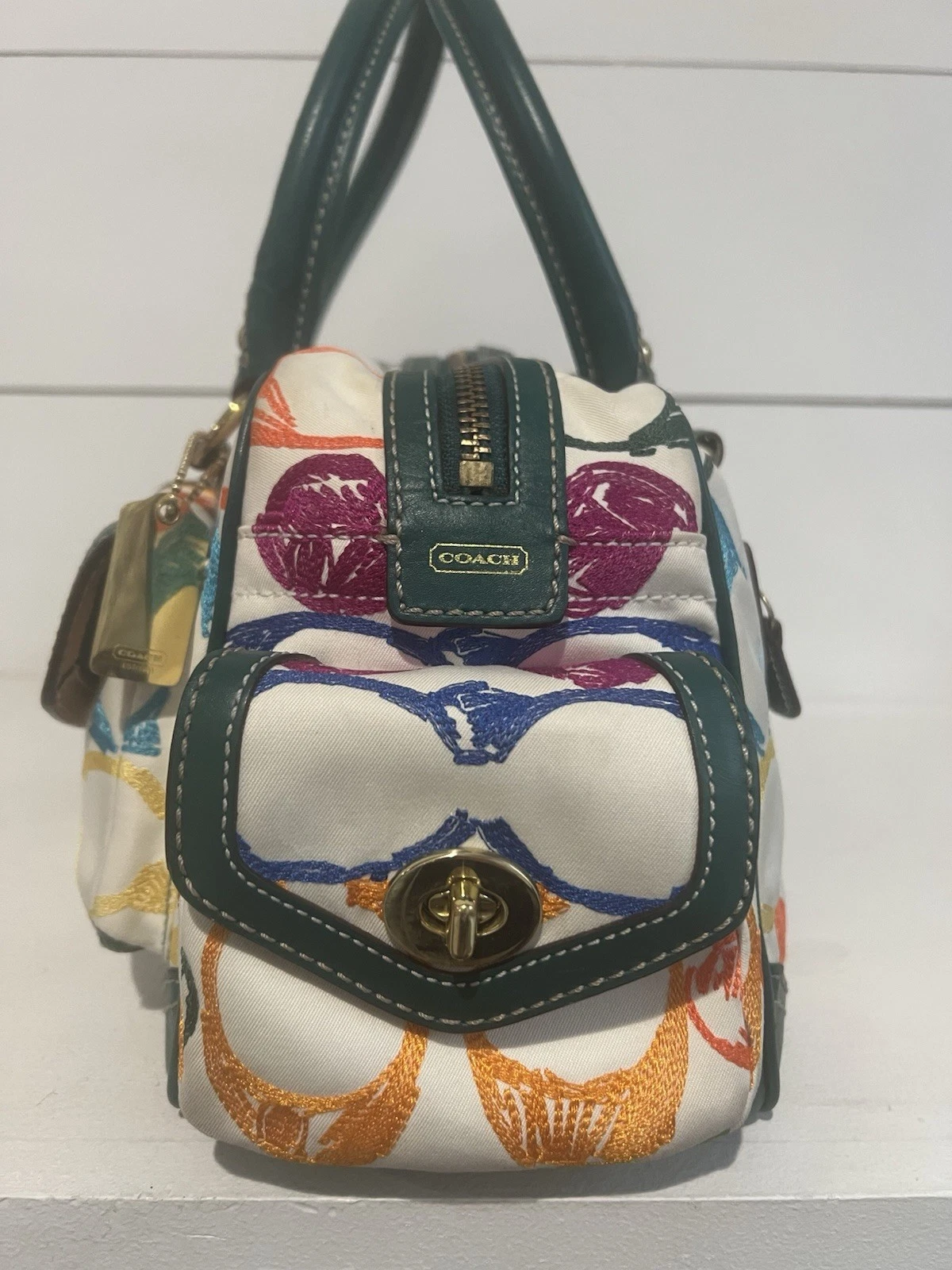 Borsa a tracolla Coach vintage cucita arcobaleno scribble grande firma #1847