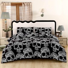 3PCS Sugar Skull Comforter Set Queen, Soft Microfiber Lightweight Skull Comfo...