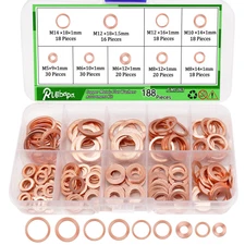 Ruibapa 188 PCS Copper Crush Washer Metric Flat Washers Assortment Kit Sealin...