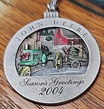 2004 John Deere Pewter Christmas Ornament 9 Santa Holiday 2"