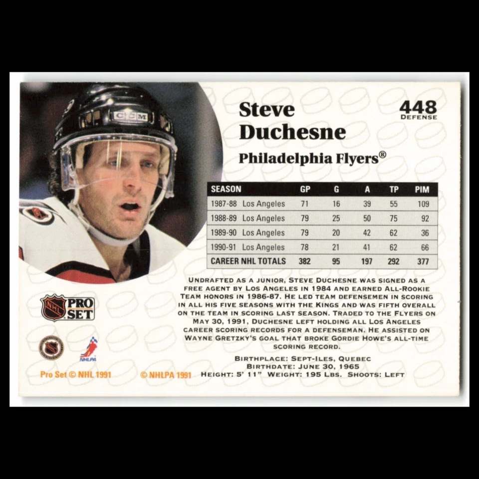Steve Duchesne #448 1991 Pro Set Philadelphia Flyers Hockey Card NHL NM - Image 2 of 3