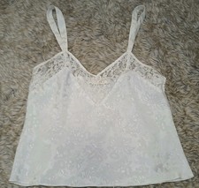 Victoria  s Secret White Floral Lace Trim Satin Cami Top Size S Vtg Y2K Lingerie