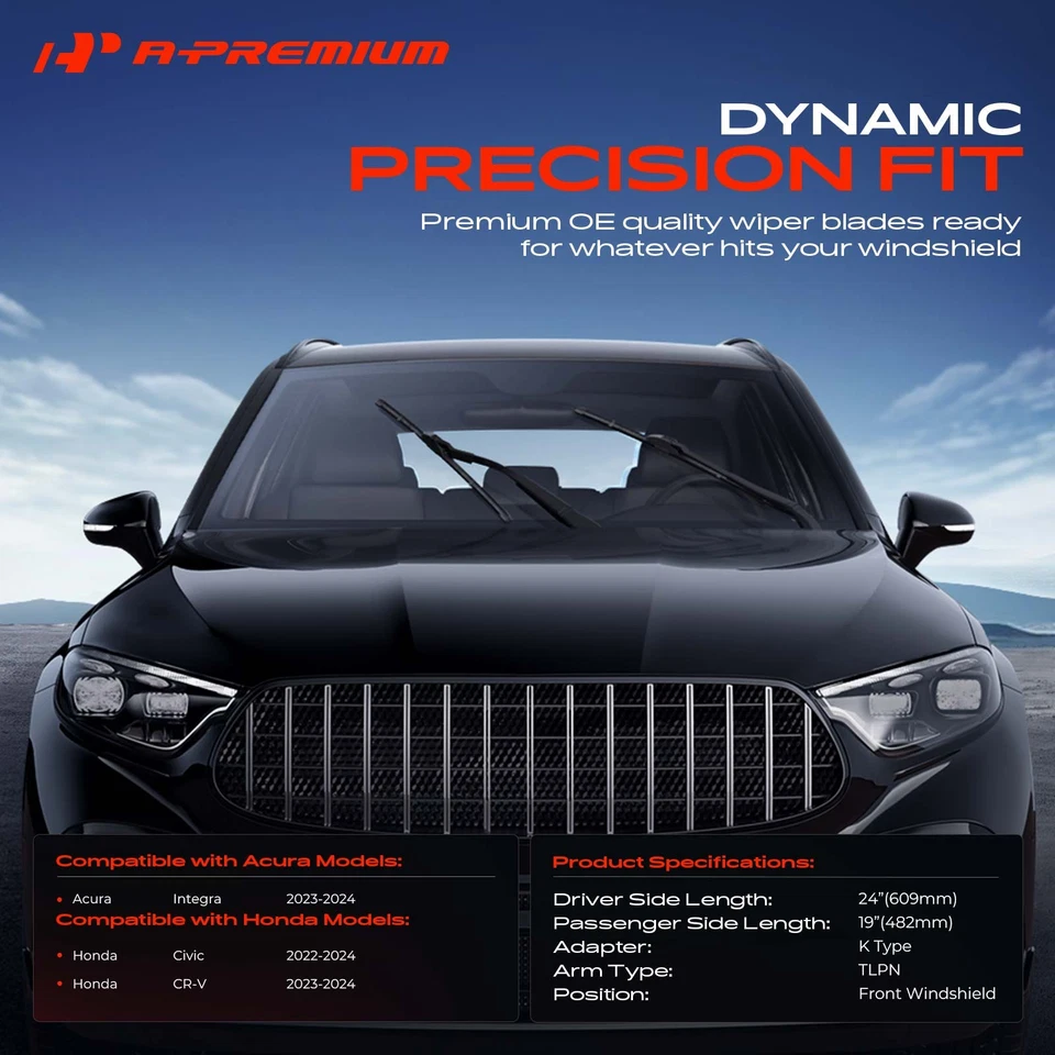 2 piezas limpiaparabrisas delantero de 24" y 19" para Honda CR-V Civic Acura Integra Foto 2 de 4