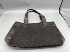 Gucci tote bag GG supreme canvas leather dark brown silver hardware handbag