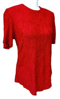   Vintage Notations Women's Short Sleeve Blouse Petite Medium Red Shoulder Pads