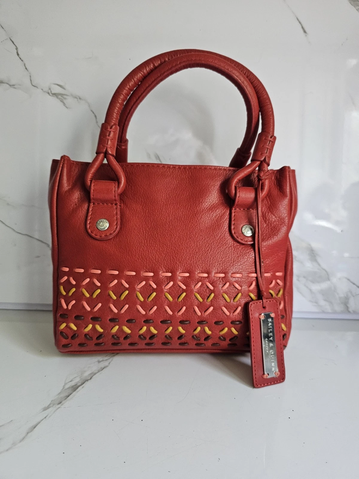 BAILEY & QUINN LONDON DESIGNER WOMEN RED LEATHER TOP HANDLE TOTE SATCHEL HANDBAG