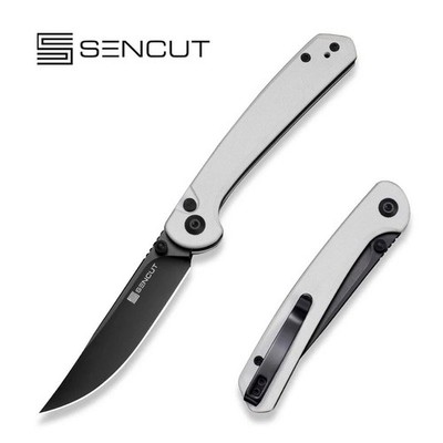 S250071 SENCUT Skelfin Button Lock 9Cr18MoV Clip Point Blade White G10 Handle Ce