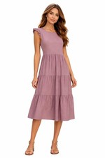 Nation LTD Sissy Flutter Sleeve Tiered Dress Women Size Medium Mauve Cotton