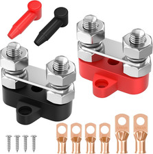 Joinfworld Bus Bar 12V 250A Power Distribution Block Dual 3/8" Studs Marine 