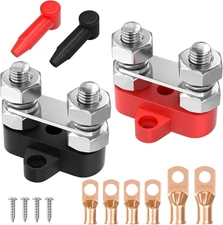 Joinfworld Bus Bar 12V 250A Power Distribution Block Dual 3/8" Studs Marine 