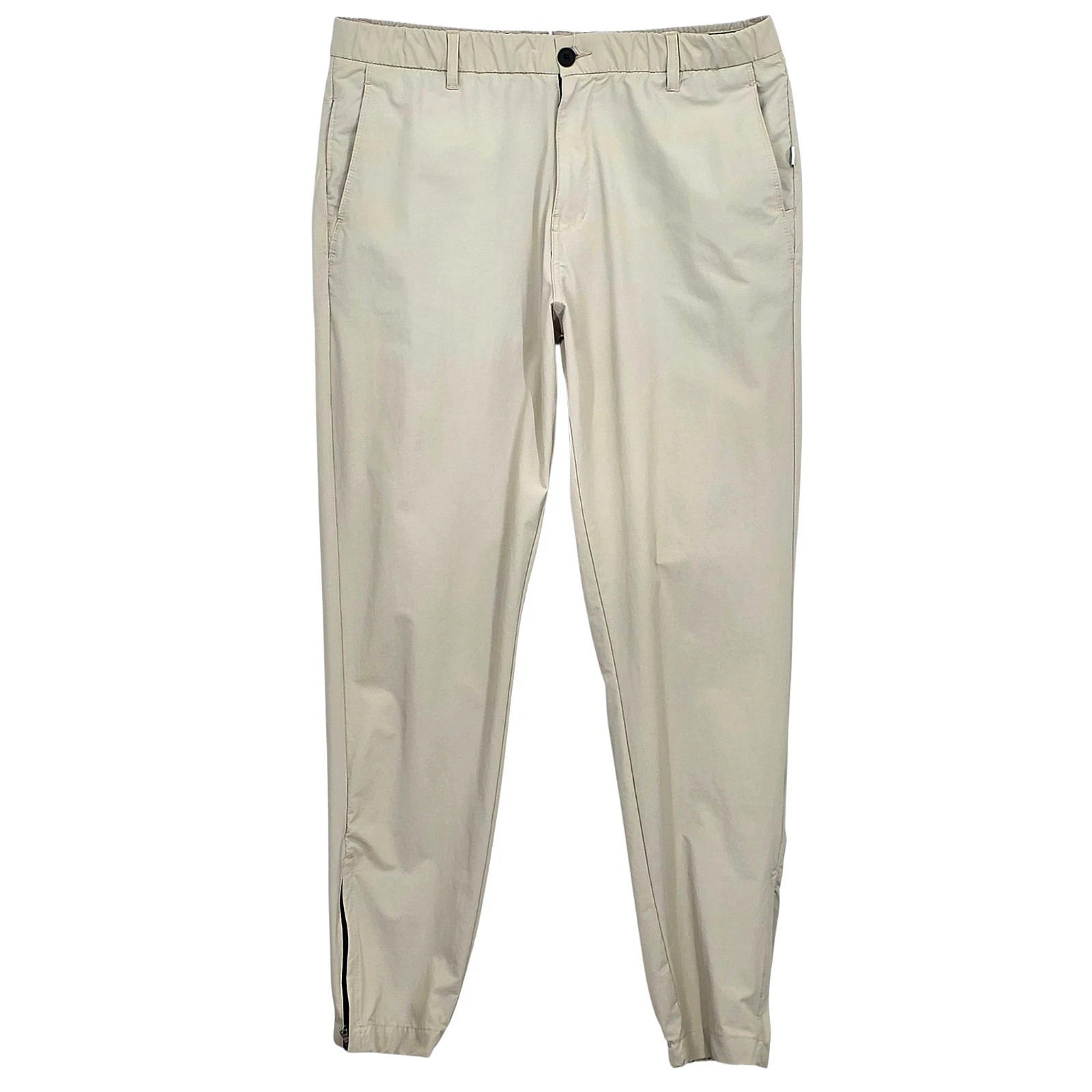 Onia Tech Travel Jogger Pants Mens 34 Beige Nylon Stretch Zip Ankle Resort