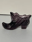 Fenton Purple Amethyst Cabbage Rose Glass Shoe/Boot  Hand Painted Signed