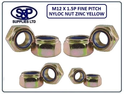 FINE PITCH NUT M12 X 1.50MM FINE PITCH HEX NYLOC NUT 12MM X 1.5MM FINE THREAD ZINC YELLOW PLT