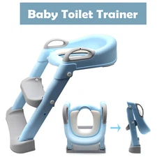 Blue Toddler Potty Training Seat Ladder Step Toilet Girl Chair Infant Kids Bathr