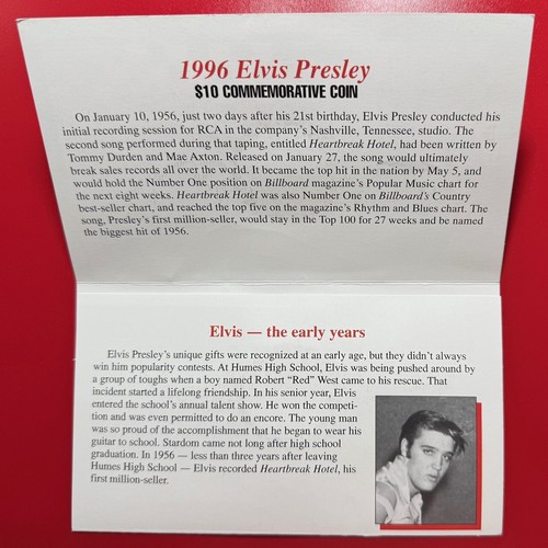 1996 MARSHALL ISLAND $10 PROOF-LK BRASS ELVIS PRESLEY MUSIC w/FOLDER (no silver) - Picture 4 of 6