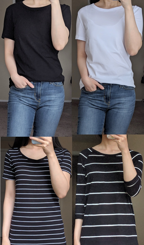 Lot of 4 H&M Black & White & Striped Short 3/4 Sleeve Round Neck T Shirts XS S M