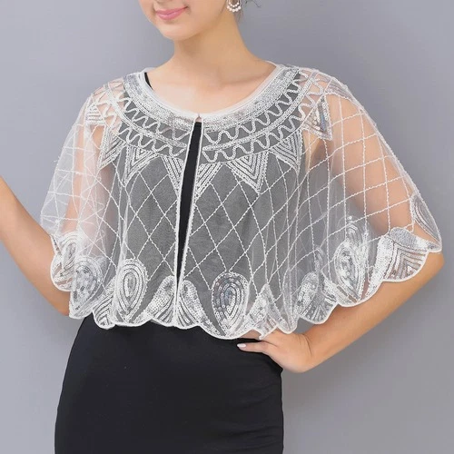 Womens Shrug Shawl Wedding Dresses Cape Cover Ups Sequins Beaded Shawls Party - Bild 2 von 30