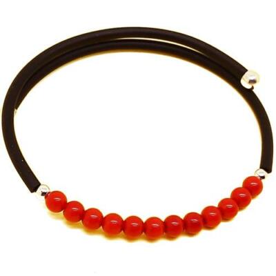Korallen von Sardinien Armband Rote Koralle Kugeln 4 mm Kautschuk Feder Stahl