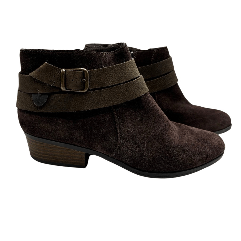 Clarks Addiy Cora Brown Suede Zipper Ankle Boots Women
