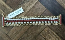 $59 NWT Lucky Brand Coral Lucky Layer Multi Row Gold Bracelet (09230) 