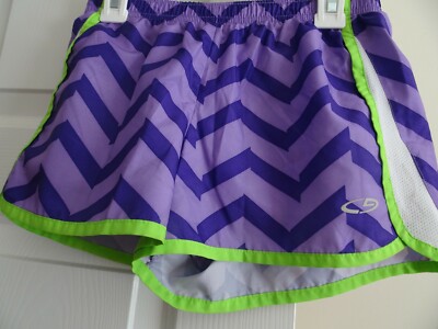 Champion Girls Size 10-12 Chevron Striped Purple/Lime Athletic Shorts-Pull On-LK
