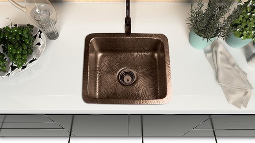 Stylish Copper Undermount Sink - 17 Inches, Hand Hammered with Bronze Finish - Picture 4 of 9