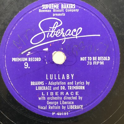 Dark Eyes/Lullaby by Liberace (Liberace 93) Supreme Bakers PROMO 10'' 78 VG 