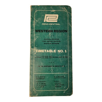 Penn Central Railroad Western Region 1968 Timetable  No. 1 Conductor Engineer