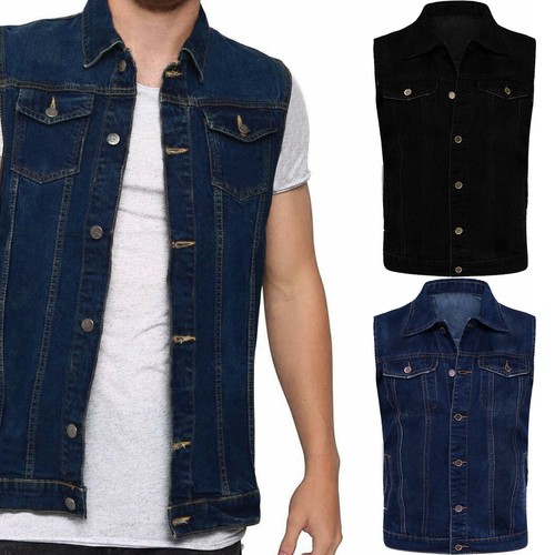 MEN'S SLEEVELESS DENIM JACKET JEAN VEST 