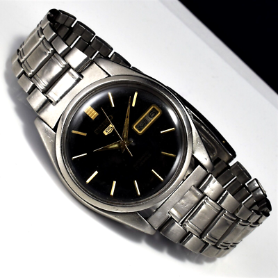Vintage 1979 SEIKO 5 Black Date Day Men Watch 17 J New Crystal