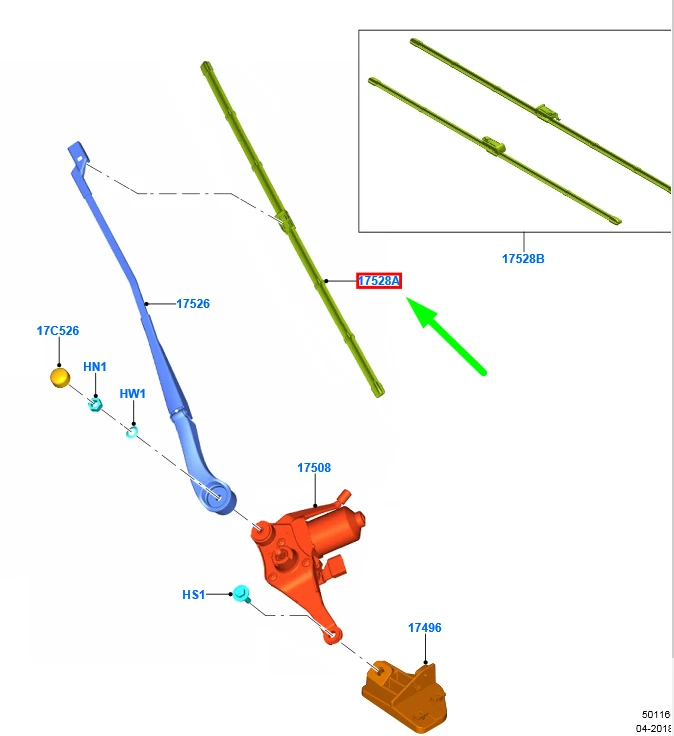 FORD TRANSIT CUSTOM MK1 Front Wiper Right Blade Assy LHD 2271457  