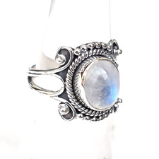 Solid 925 Sterling Silver Moonstone Ring Natural Rainbow Moonstone Ring-HR246