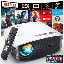 GooDee Smart 4K Projector with 5G WIFI and Bluetooth, Netflix/Amazn Prime Vid...