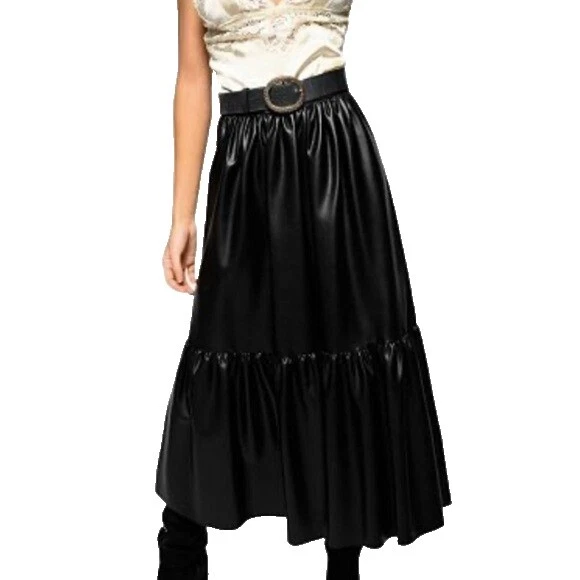 Faux Leather Black Skirts for Women